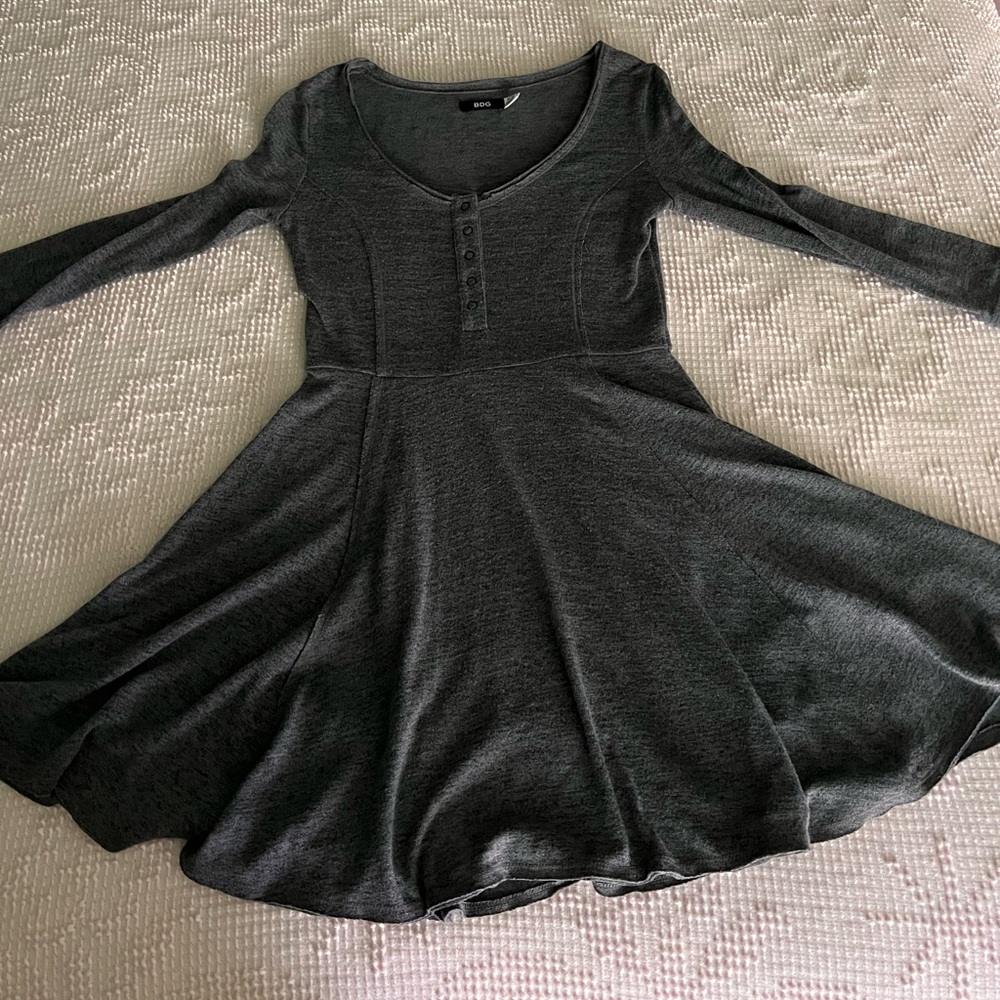 BDG Sweater Babydoll Dress Women Size M Gray Black Heather Fit Flare Scoop Neck